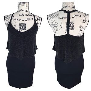WET SEAL - Metallic Sparkle T-Bar Mini Dress Size S - Black with Gold Metallic